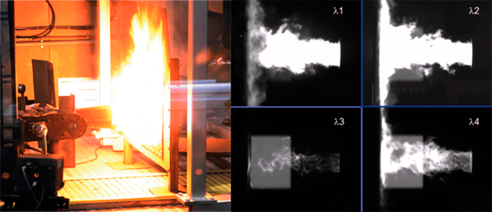 Infrared thermal imaging of aircraft parts for durability testing and analysis.