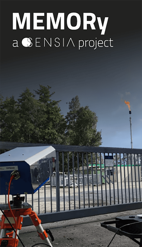 Infrared camera monitoring emissions from industrial chimney for GHG reduction.