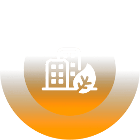 Modern building with leaf symbol representing eco-friendly security solutions.