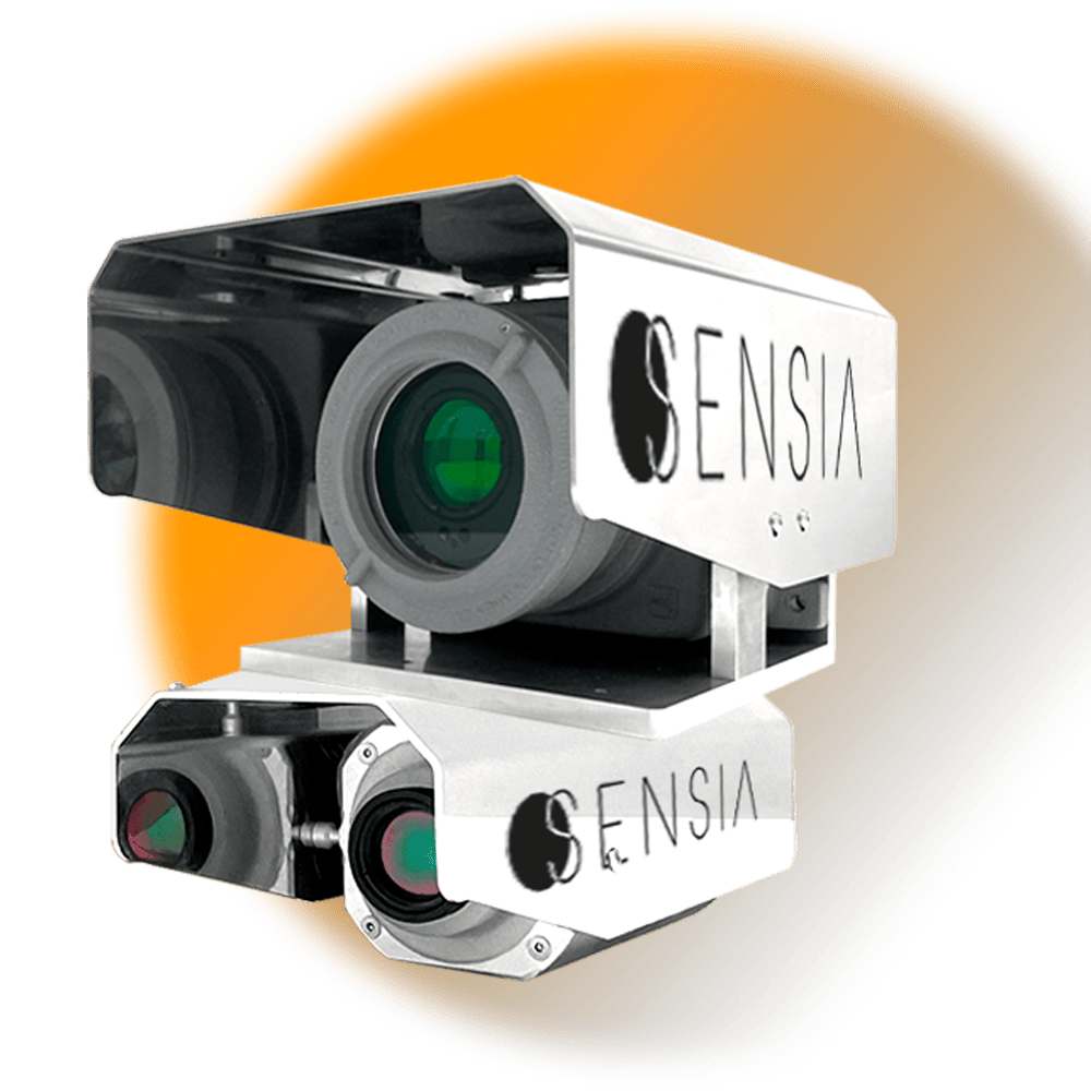 Advanced SENSIA security camera with high-resolution lenses for surveillance.