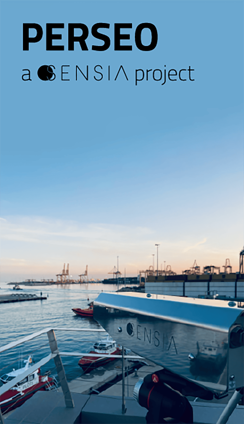 SENSIA research vessel docked at port, focusing on marine R&D projects.