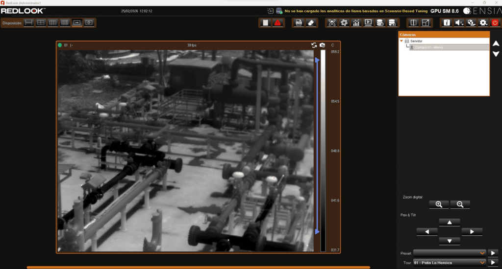 Software RedLook de SENSIA mostrando la imagen captada por la cámara de monitorización continua en un activo de Promigas